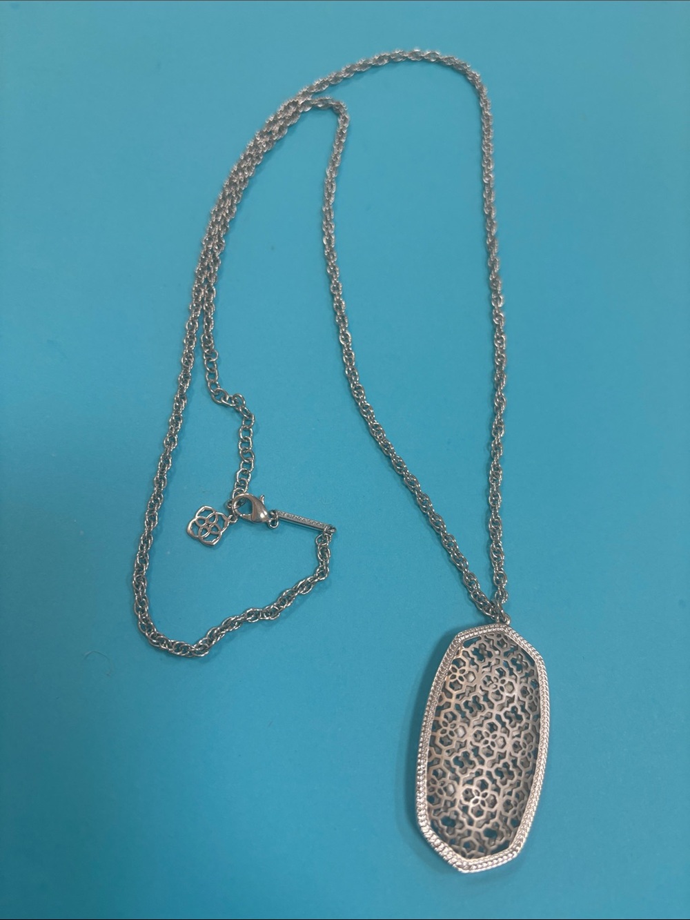 Kendra Scott Silver Filigree Elongated Pendant Necklace